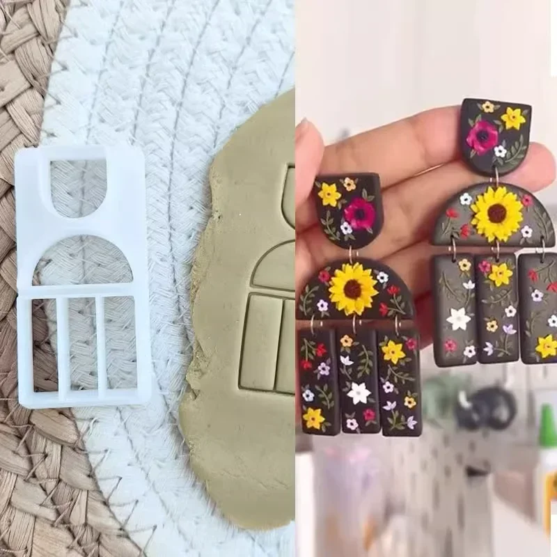 Geometric Shape Polymer Clay Earrings Cutters Abstract Clay Embossing Molds for Handmade Pendant Jewelry Necklace Making