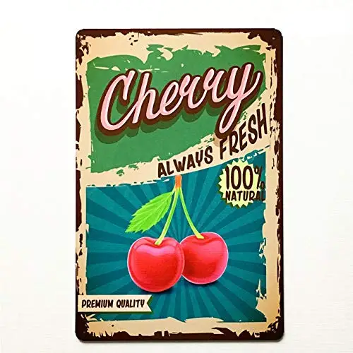 Vintage Retro Metall Blechschild Frisches Obst Kirsche Hausgarten Markt Küche Wanddekoration Schilder