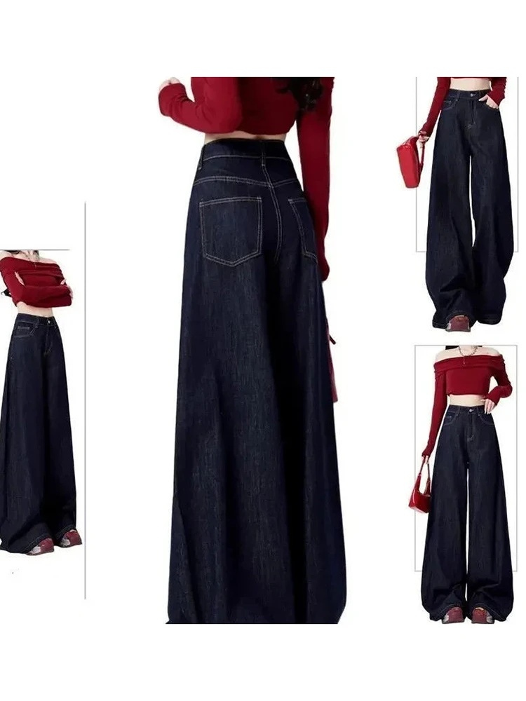 

Джинсы Y2K Deep Blue с широкими штанинами для женщин: модные, простые, универсальные, свободные брюки в пол для весны и осени