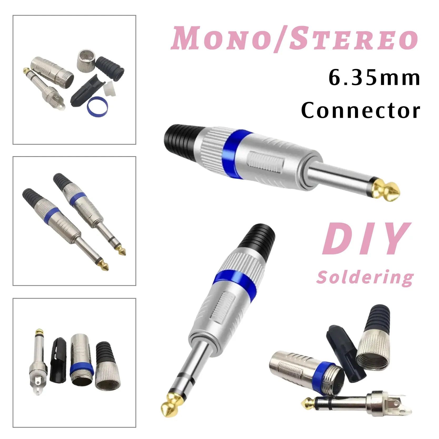 

2/4Pcs 6.35mm 2/3Pole Mono Stereo Audio Jack Amplifier Microphone Plug Soldering DIY Connector