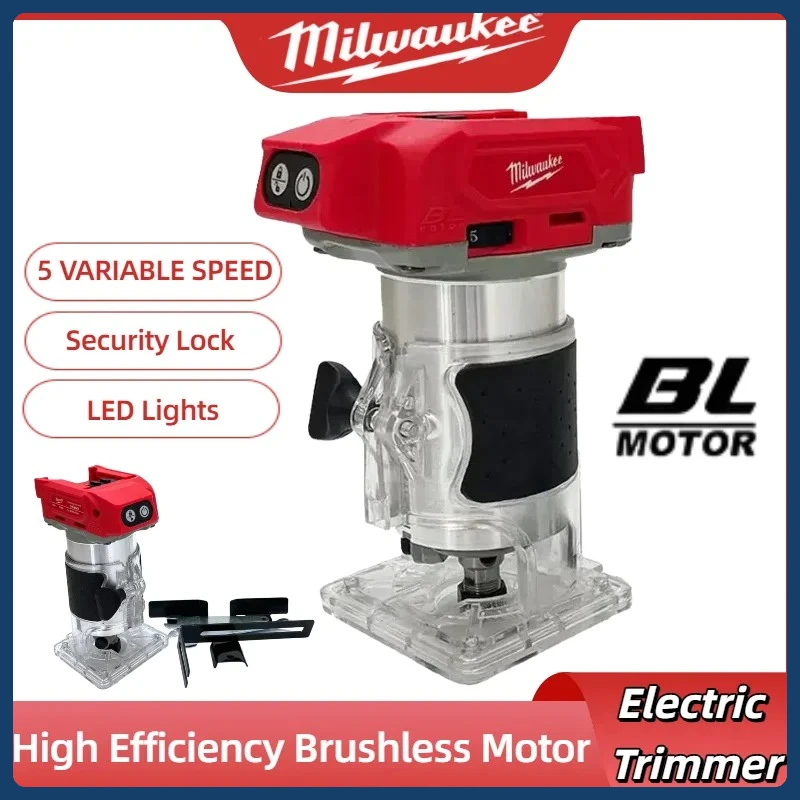 

Milwaukee Cordless 800W Brushless Electric Trimmer Wood Router 30000RPM Trimmer Wood Router Milling Engraving Slotting Tools