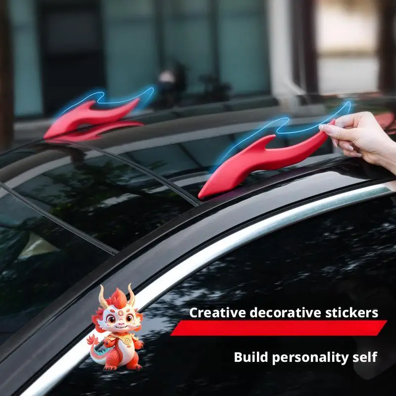 Car Roof Self-Adhesive Decoration 3D Stereo Dragon Horns Sticker Antenna Auto Ornaments Car Accessories For Truck SUV Motor D2R8