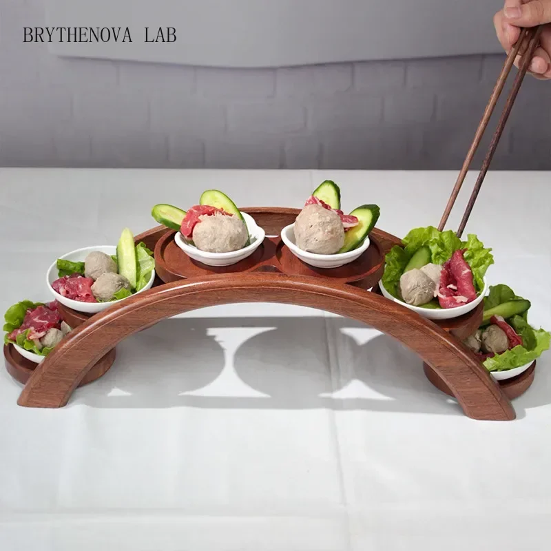 Hotpot arch bridge plate sushi bridge boat tableware Dessert wooden Sum Dim Plate Sushi Tray Japanese Kitchen Bento