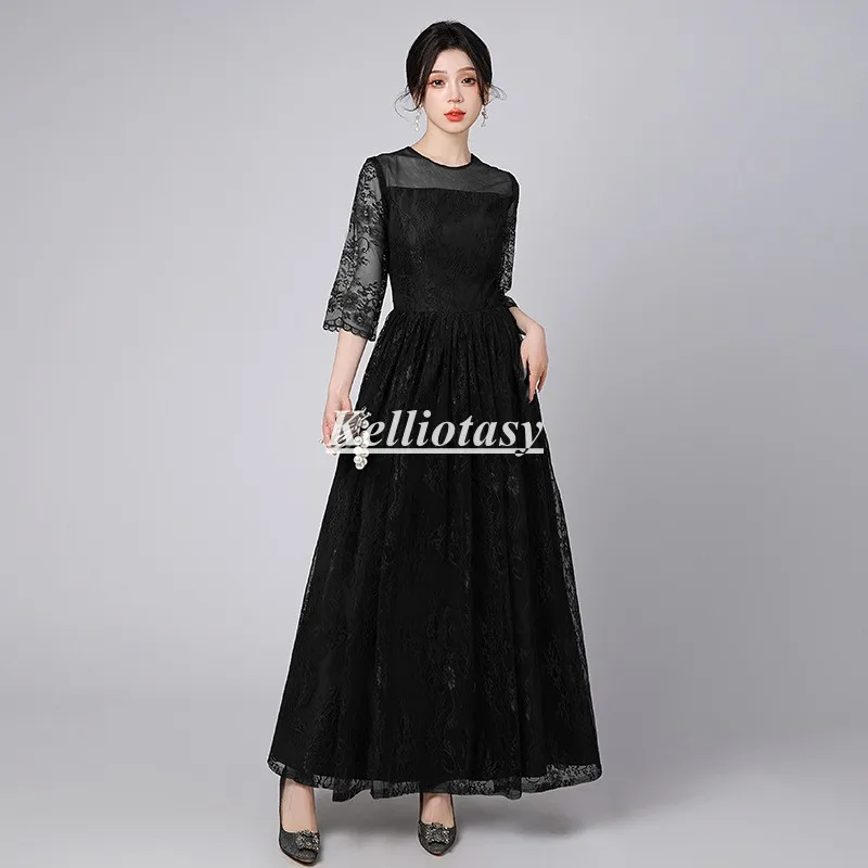 Plus Size Mother Of The Bridal Dresses Navy Blue Quarter Sleeves Long Formal Lace mother of the bridal dress for fall