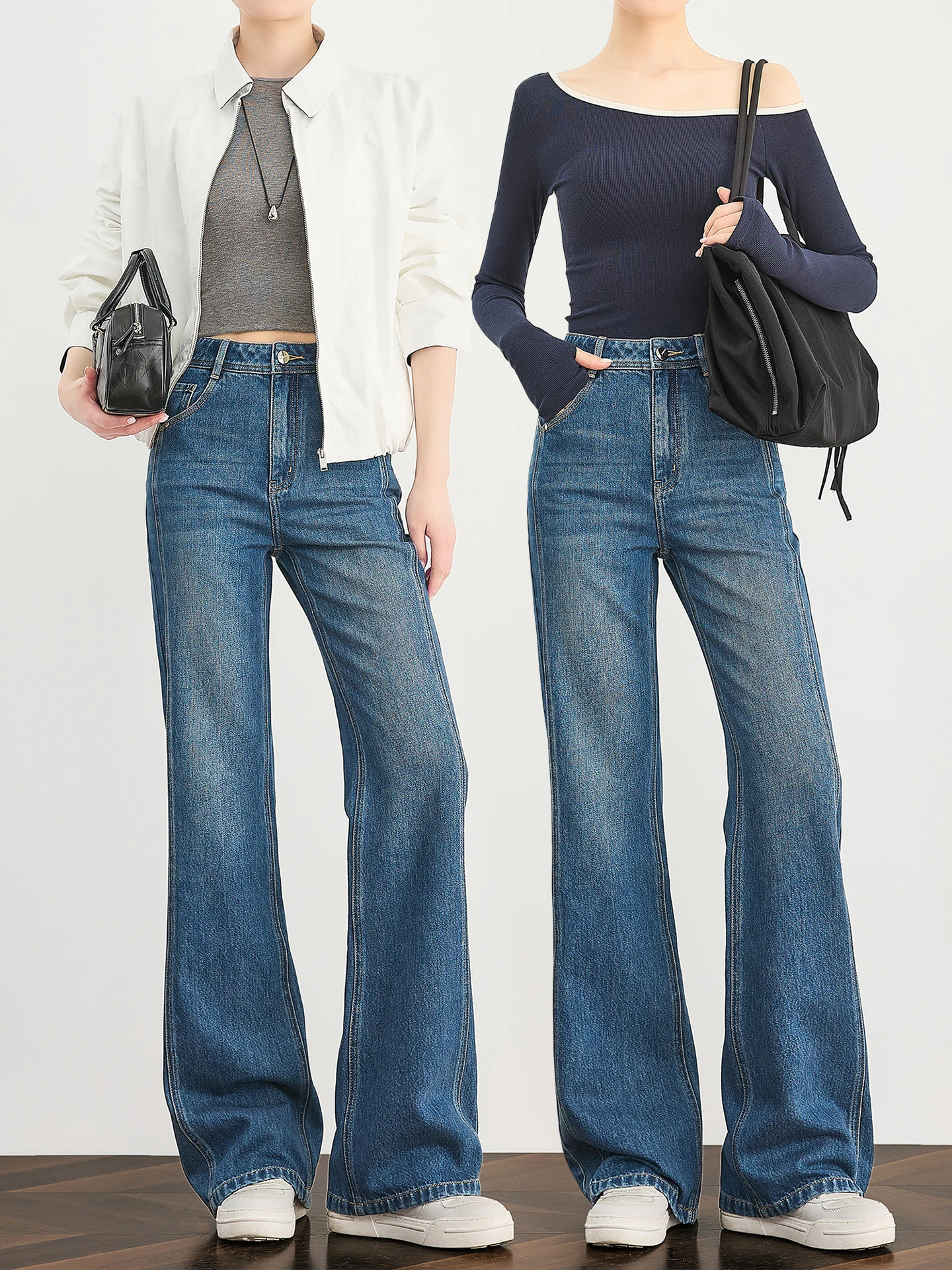 

TUMPUS High Waist Bell Bot Jeans Women's Silk Cotton Blue Bell Pants Flared Trousers Straight Leg Jeans Casual Denim