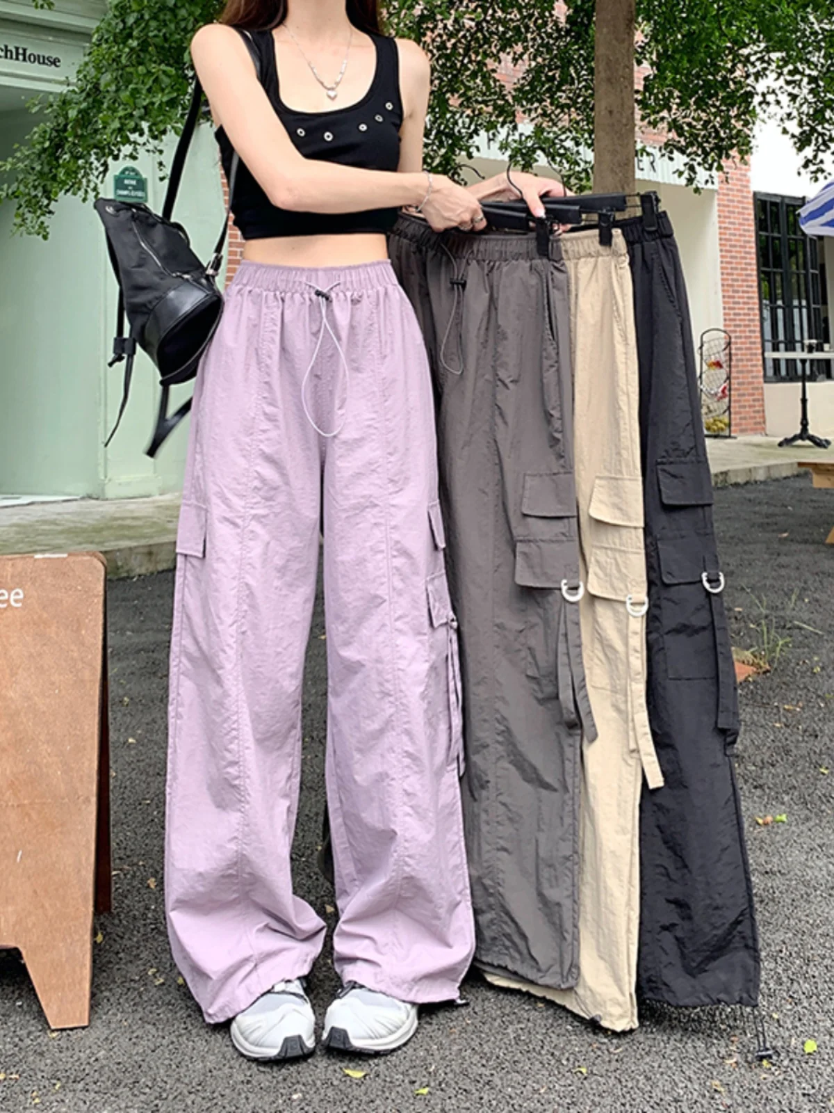 Calças de Trabalho de Cintura Alta com Pernas Retas para Mulheres, Outono Coreano 2023, Novas Calças Casuais Largas até o Chão