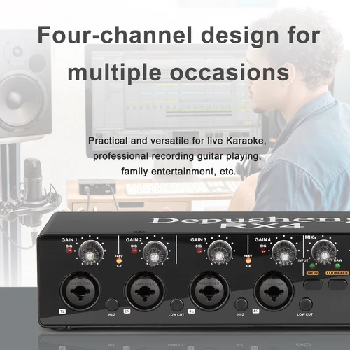 Imagen 2 del producto Interfaz de Audio Profesional, Tarjeta de Sonido Depusheng RX4 4 Entradas y 2 Salidas, Conversor AD con Monitoreo para Grabación Eléctrica en Vivo