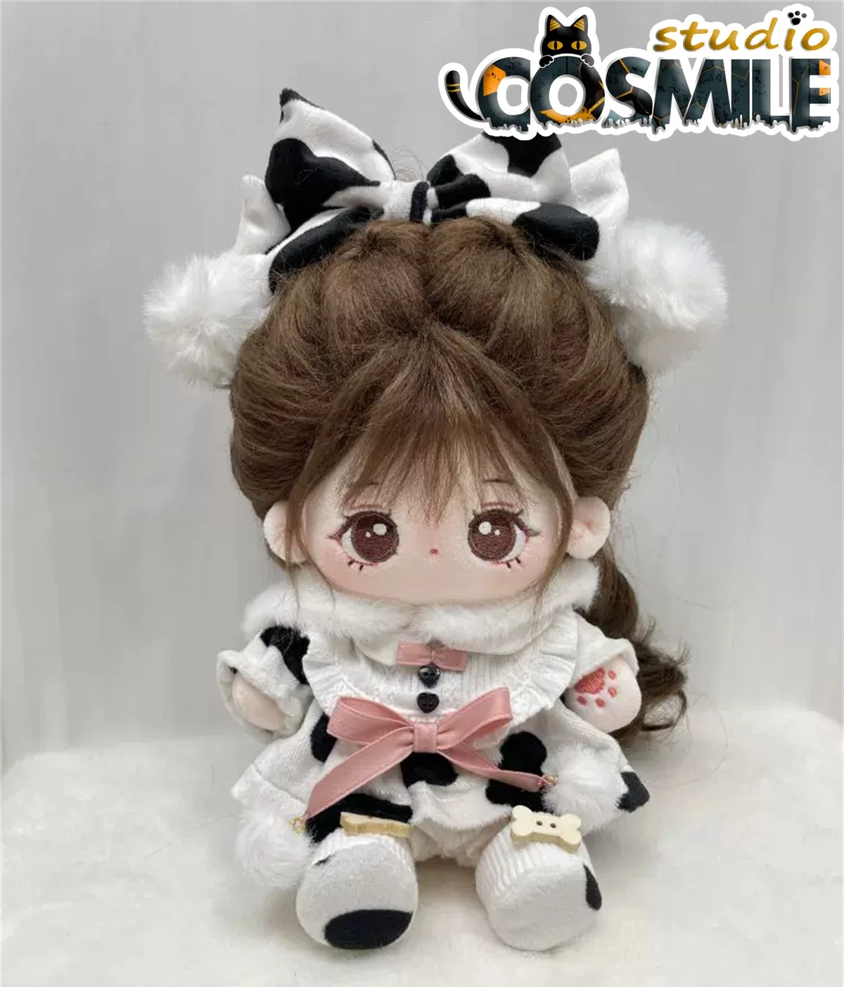 No Attributes Cow Skirts Dress Cute Girl Brown Hair Wig Xiaoguai Stuffed Plushie Plush 20cm Doll Only Body Skeleton XY