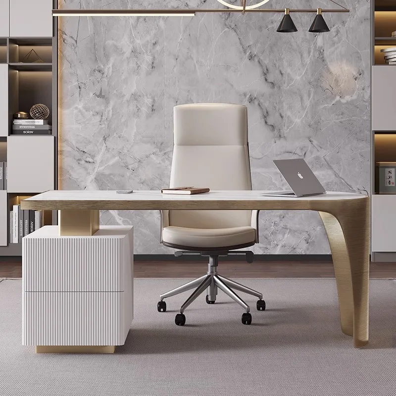 

Light Luxury Modern Marble Top White Home Computer Office Desk with Drawer Ceo Lawyer Executive Office Desk and Chair Furniture