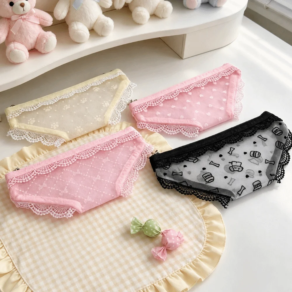 Portable Lace Mesh Storage Pouch Triangle Briefs Shape Makeup Bag Multi-use Pencil Pouch Home Travel