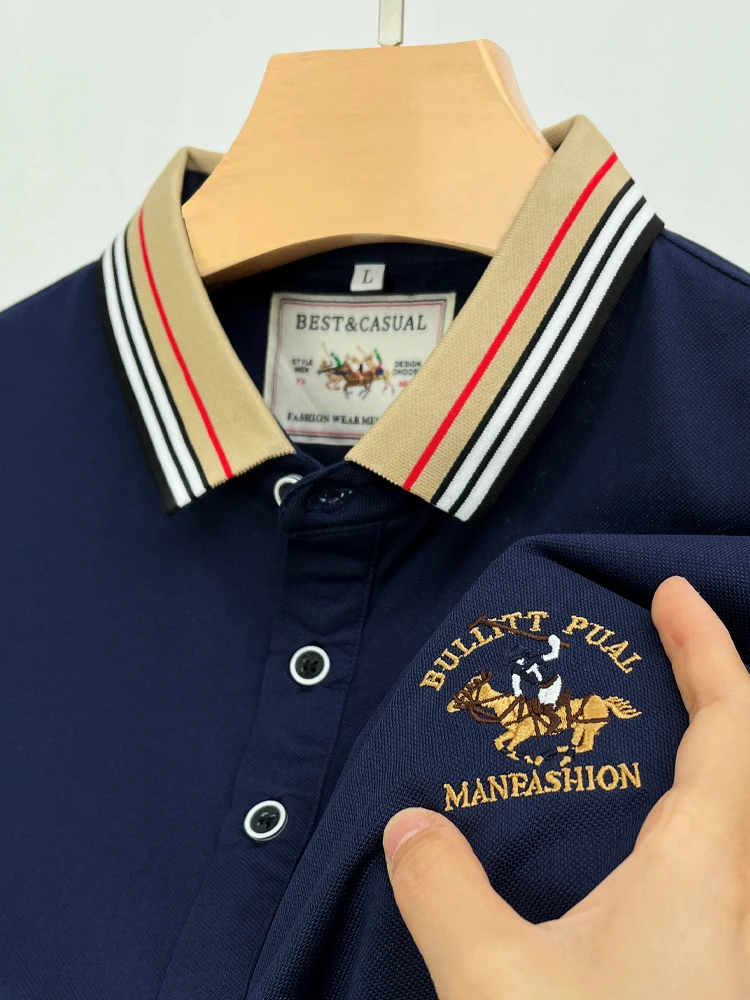 Luxury Brand Exquisite Embroidery Men\'s 2024 Summer New Short Sleeved Cotton Polo Shirt Business Casual Comfortable T-Shirt Top