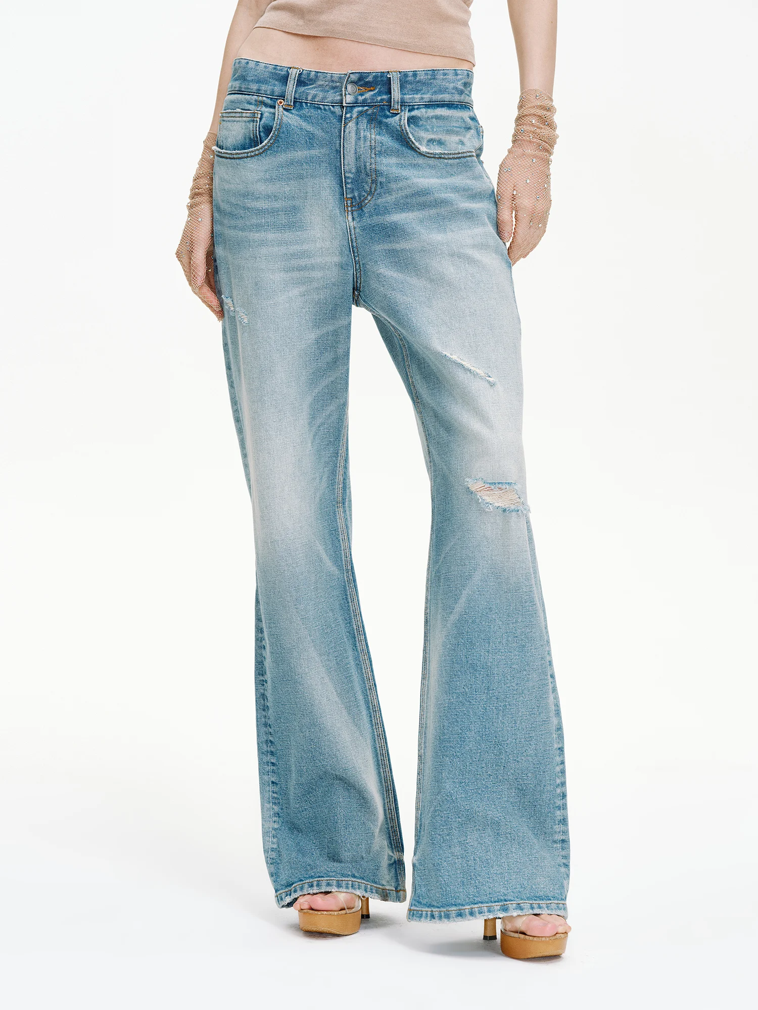

Handmade Waed Micro Flared Denim Sensation Women's Jeans Cotton Low Waist Zipper Closure Spring Season Casual Sle