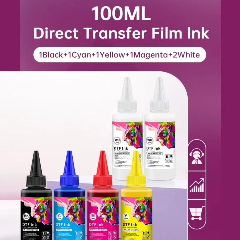 DTF Ink for ET-8550 ET-2850 L1800 R1390 I3200 XP600 XP-15000 DX5 DX7 TX800 L800 1430 P400 Heat Transfer Printing Ink Set 100ml x