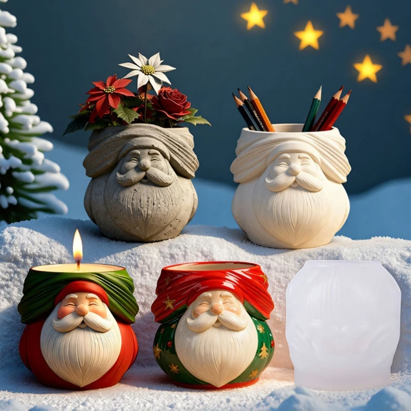 

LX9D Holiday Craft Silicone Mould Santa Planter for Resin Concrete Casting and Christmas Decorations
