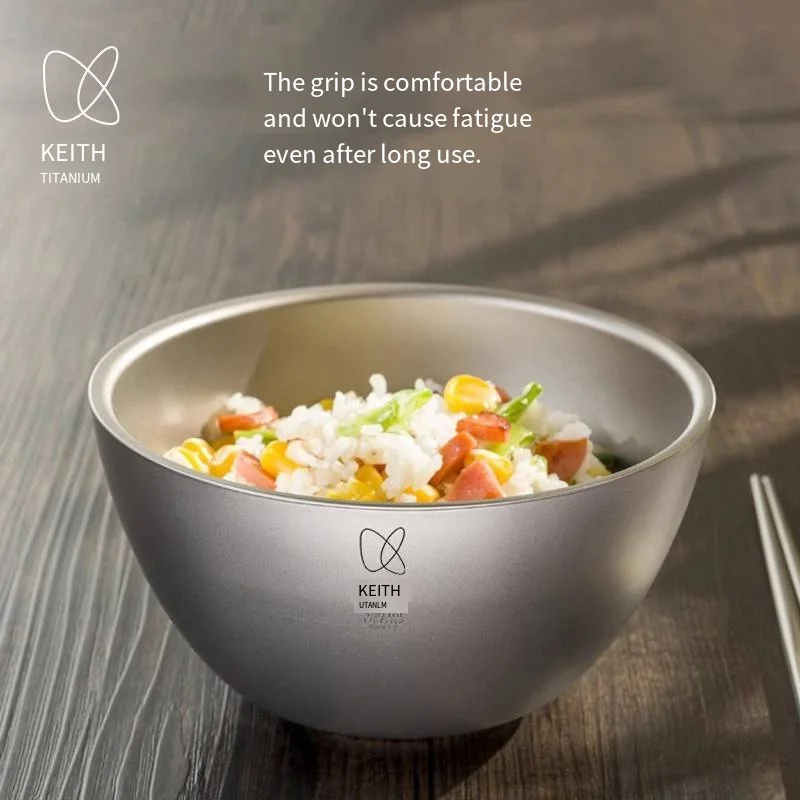 

Pure titanium double-layer rice bowl anti-scalding insulation titanium bowl home outdoor portable titanium tableware
