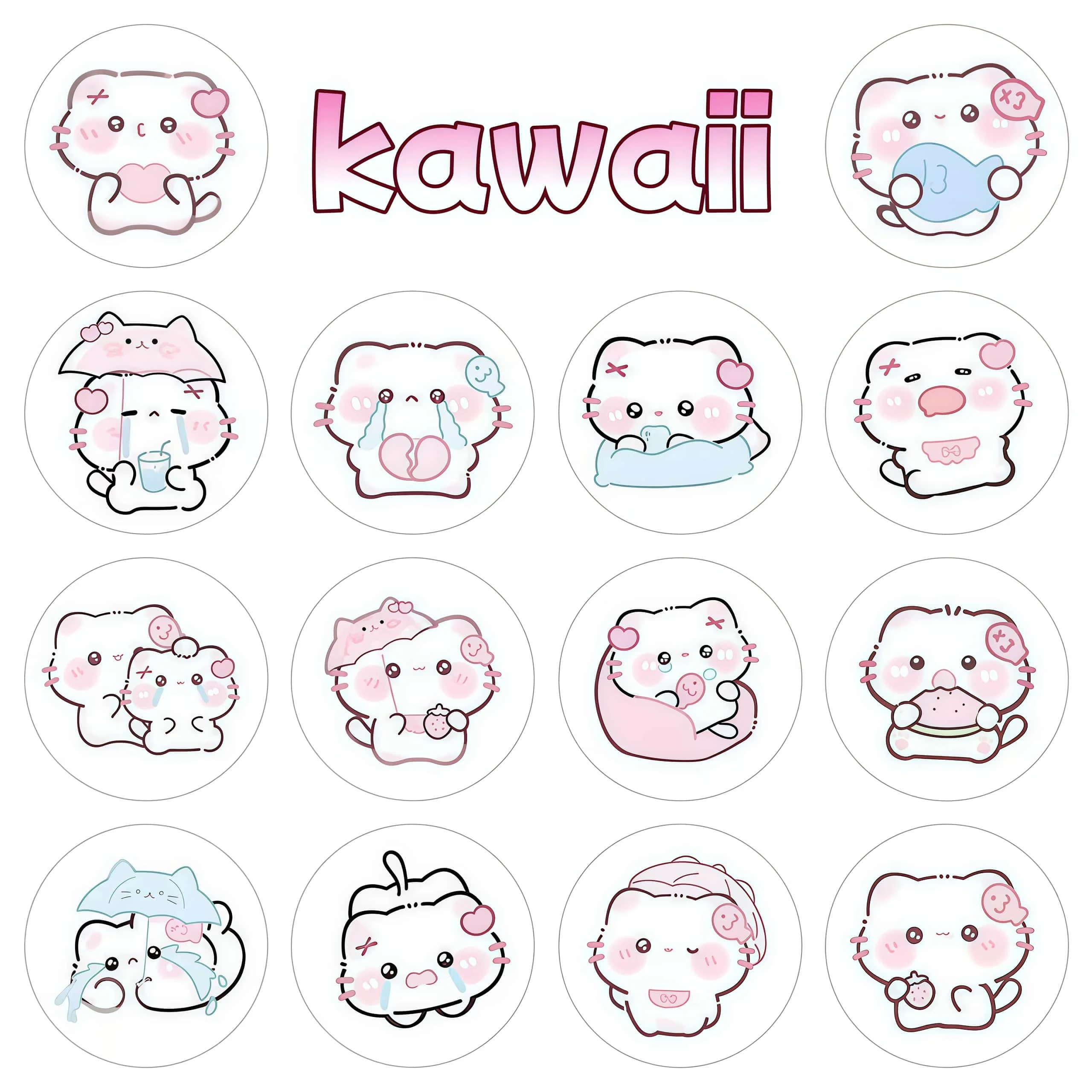 500Pcs Cute Pink Blush Kitten Sticker Roll, Soft Pastel Multi‑Expression Cat Decals for Journaling, DIY Crafts & Package Sealing view 2