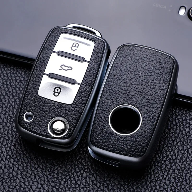 Leder-TPU Autoschlüssel-Hülle Vollständiger Schlüsselschutz für VW Volkswagen Polo Tiguan Passat Golf Jetta Lavida Skoda Octavia