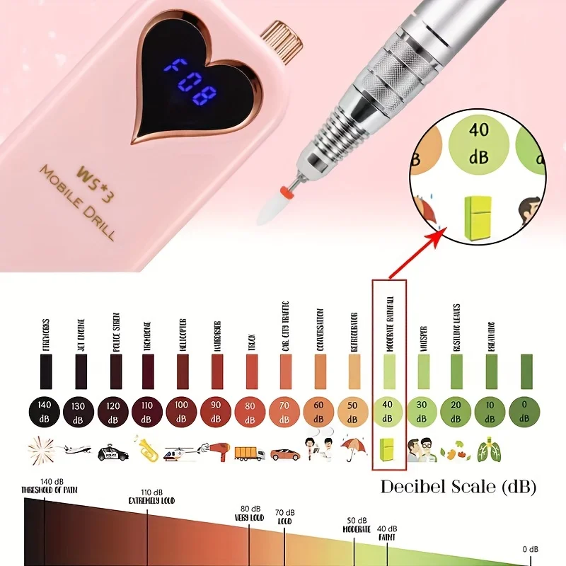 Tragbare Nagelbohrmaschine, kompakte Nagelfeile für Maniküre, Nagelhautentfernung, Nagelpolieren, 0–35000 U/min, mit sichtbarem Display