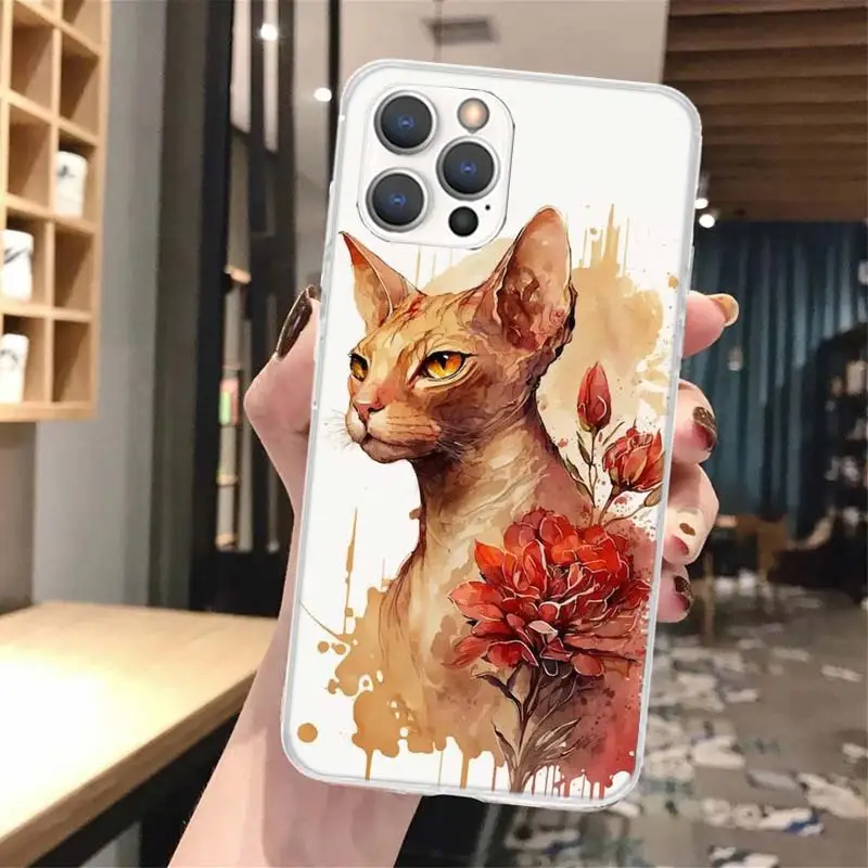 Lavaza Sphynx Sphinx Cat Soft Phone Case For iPhone 16 15 14 13 12 11 Pro Max X XR XS 7 Plus 8 + SE 2020 Pattern Customized Cove