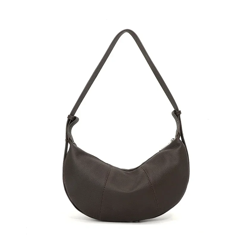 100% Echtes Leder Schultertasche für Damen Große Kapazität Halbmond-Form Designer Kuhledertasche für Pendler Shopper-Tasche – Detail 8