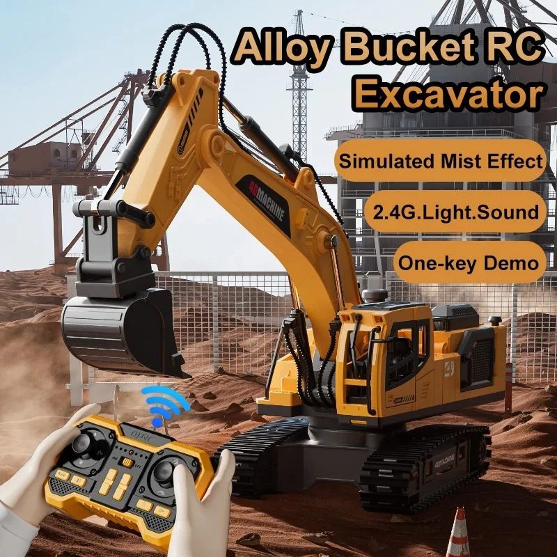 4D RC Excavator Truck Alloy Engineering Car Simulated Spray Sound Lighting Rotation Children Toy Car Kids Toys Boy Birthday Gift