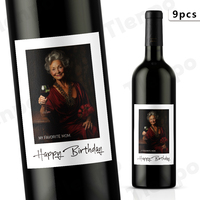 9pcs Customizable Mother's Day Wine Label Set, Waterproof Bottle Stickers,Perfect Gift for Mom, Birthday Present, Party Supplies
