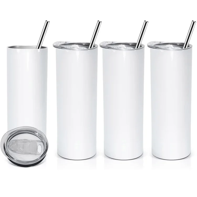 Supplier 20oz 30oz Stainless Steel Flat Edge Sublimation Blank Straight Slim Flat Cup with Lid and Straw