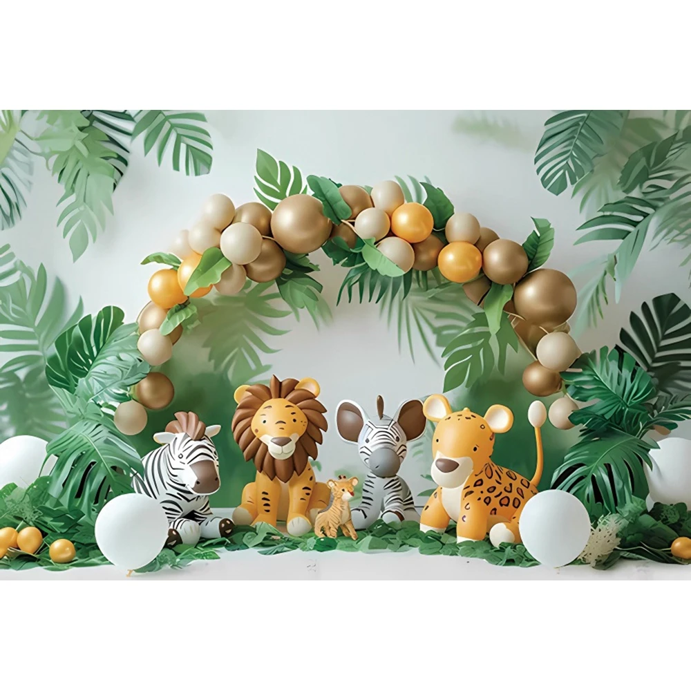 Jungle Animals Baby 1st Birthday Backdrops Photography Party Decor Newborn Portrait Photographic Background Photo Studio Props