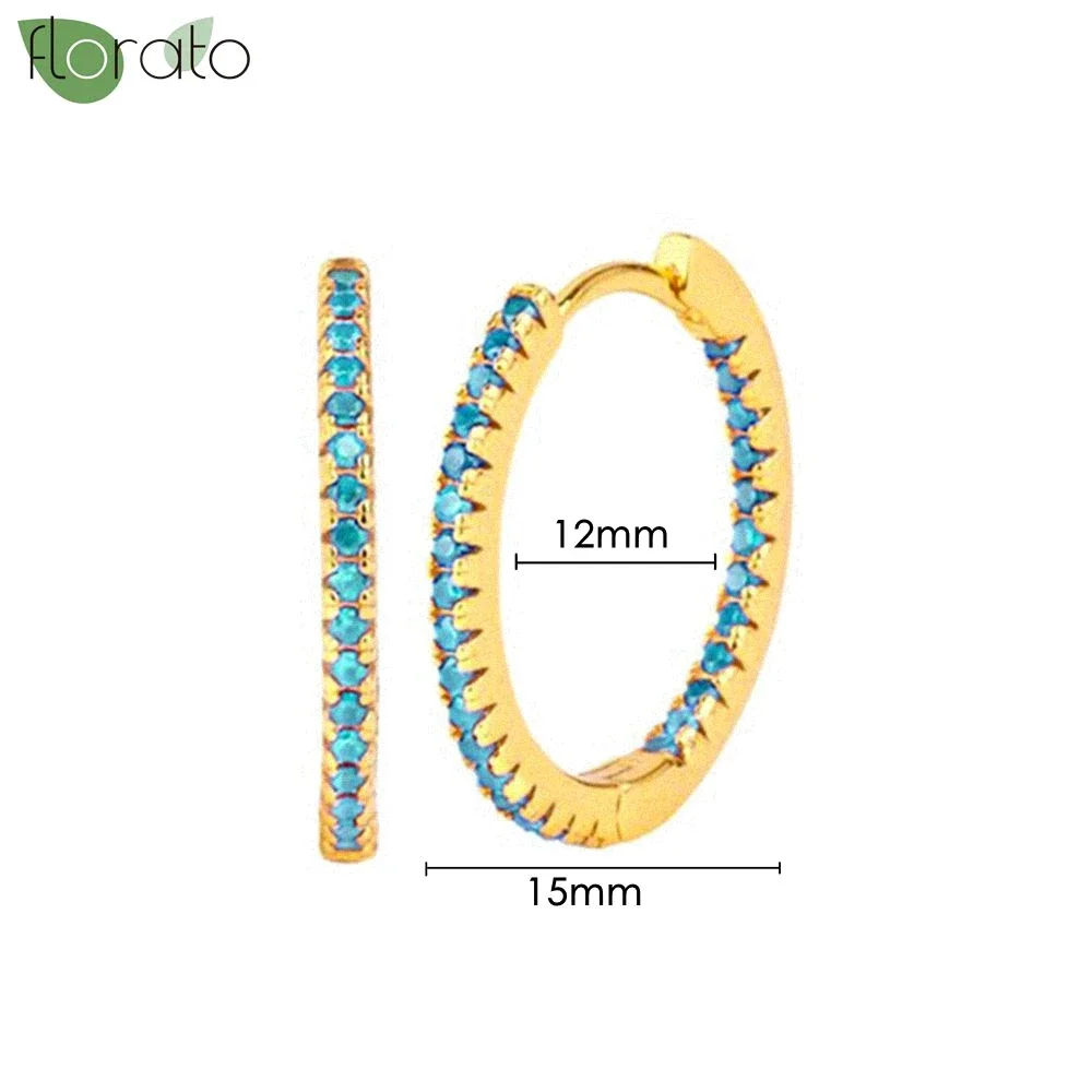 925 Sterling Silver Small Hoop Earrings, Blue Pendant