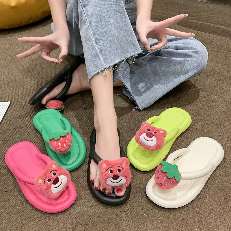 Disney Slippers Female Summer Lotso Bear Home anti-skid EVA Flat Flip-flops Thick Bottom Sandals Pink Green Shoes Size 36-41