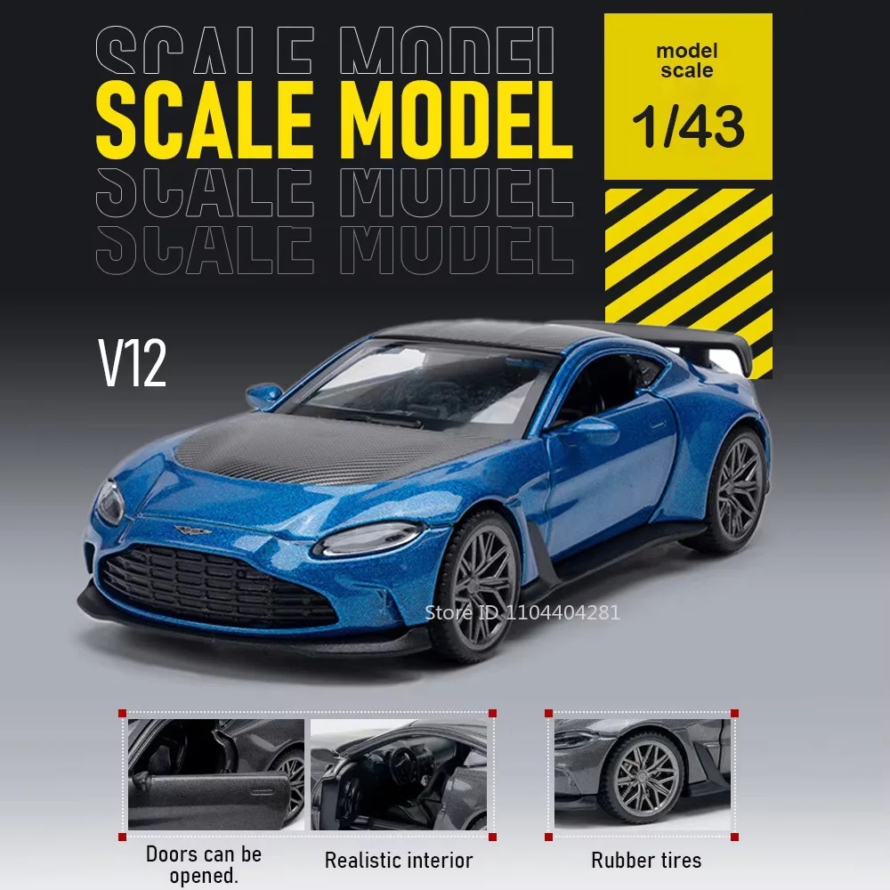 

1:43 Scale V12 Miniature Model Toys Alloy Diecast Cars Rubber Tires Doors Opened Metal Body Vehices for Children's Holiday Gifts