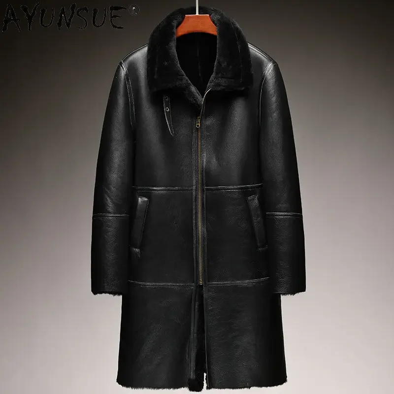 

AYUNSUE Men Jacket Winter Nature Fur Coat Original Sheepskin Leather Jackets Warm Real Fur Coats Thickened Ultra-long Jaqueta