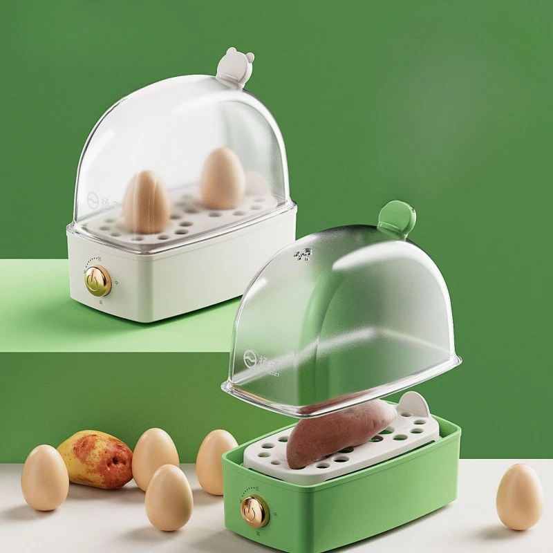 หม้อหุงข้าวไฟฟ้าขนาดเล็กหม้อต้มไข่ Poacher พร้อมระบบปิดอัตโนมัติและเครื่องนึ่งอาหารสําหรับการทําอาหารไข่ 2 ฟอง