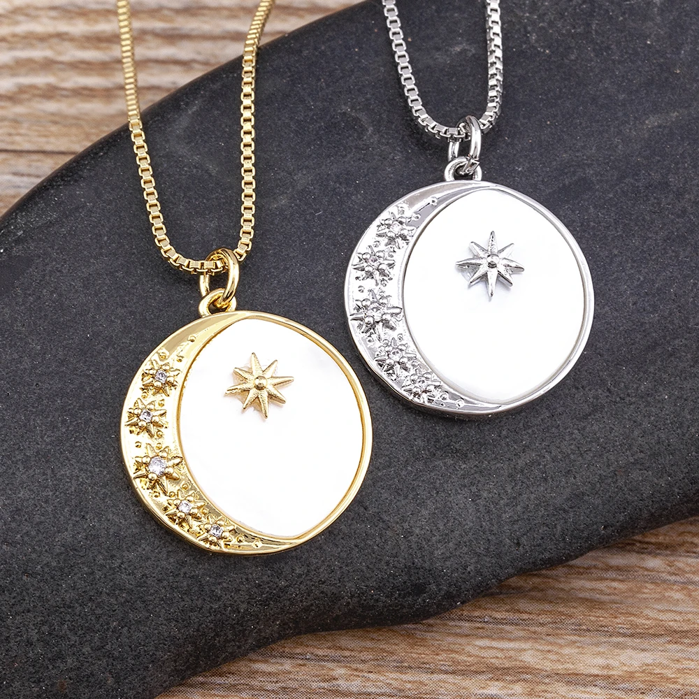 

Nidin New Fashion Design Inlaid Moon And Star Shaped Crystal Pendant Zircon Necklace Women's Retro Jewelry Birthday Lucky Gifts