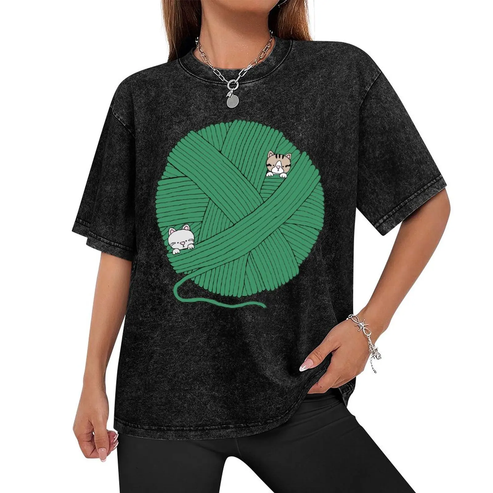 Kitty and Hannah Yarn Ball- Green T-Shirt clothes cheap stuff funny gifts anime clothes mens clothing