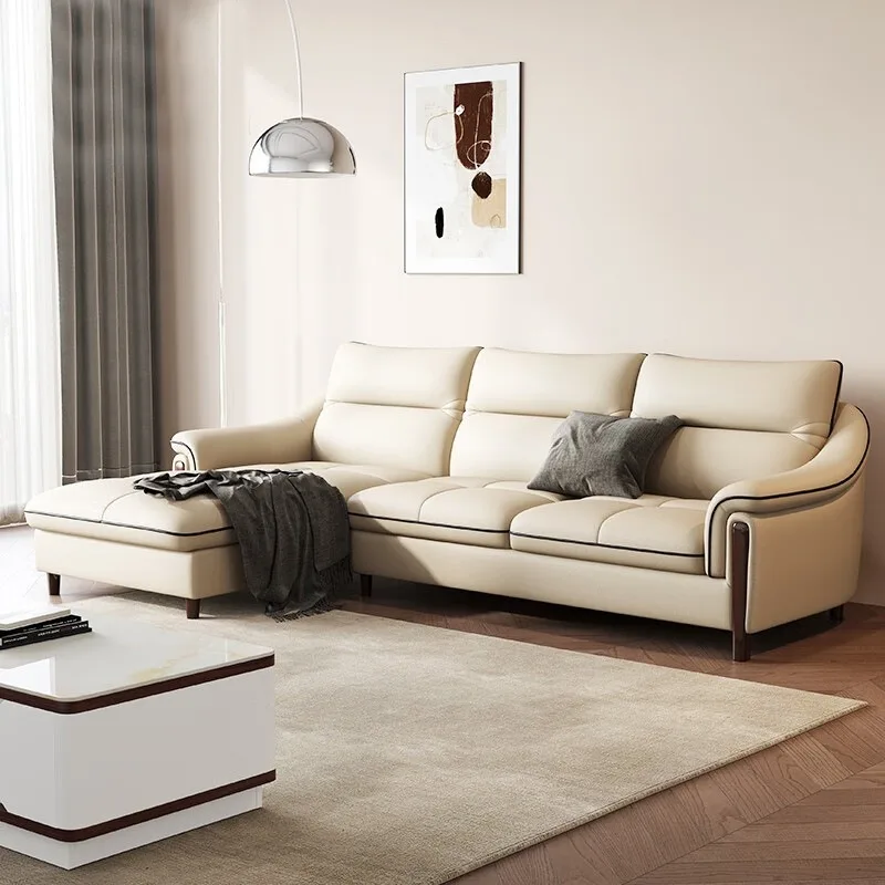 Living room simple modern first-layer cowhide corner leather art princess combination furniture