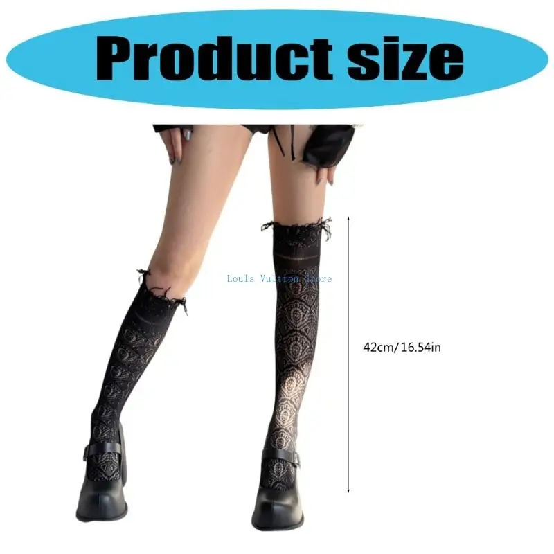 L5YB ยืดไนลอน กว่าลูกวัวถุงเท้ายาว Hollowout Jacquard ออกแบบสีทึบเข่าถุงเท้ายาวสำหรับสตรี
