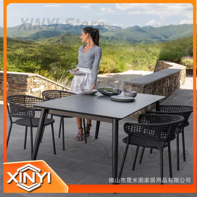 Rock Slab Outdoor Table and All-Aluminum Chair Set for Villa Courtyard Balcony Cafe Tea Shop Minimalist Leisure Furniture