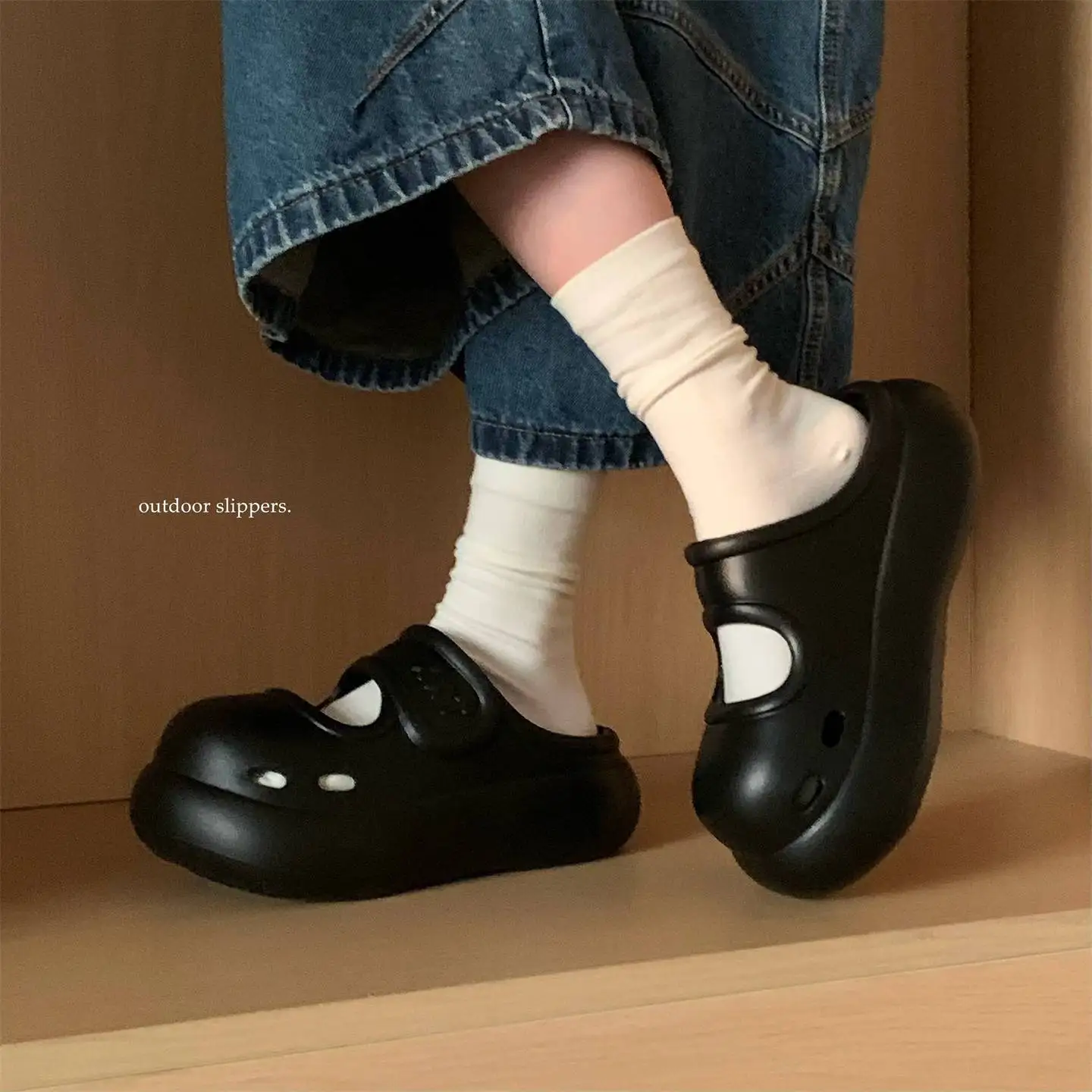 

Solid- Beach Slip-On Sandals Thick Soles Casual Sandals Men Women Thick-soled Openwork Design Breathable Non-Slip