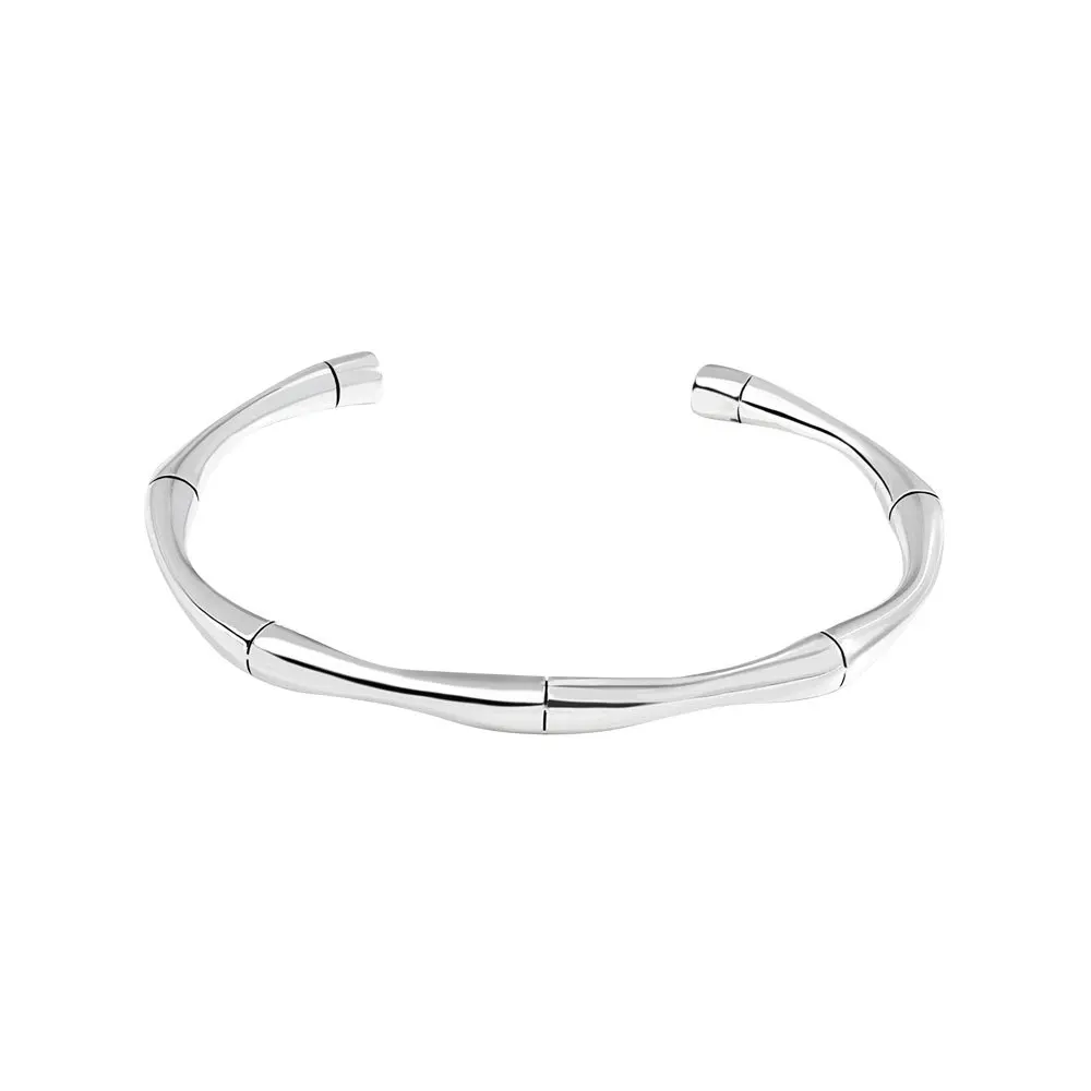 LIVVY Simple Silver Color Vintage Bamboo Bracelet  For Women Size Adjustable  Trendy  Smooth Party  Jewelry Gifts