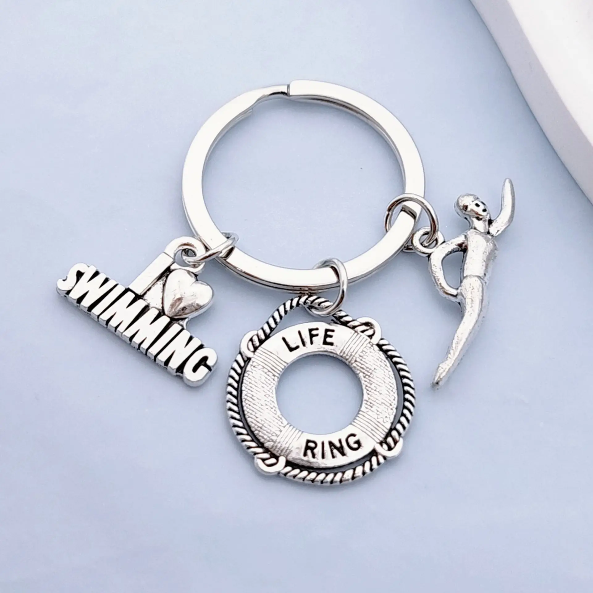 keychain swimmer Key Ring Metal Key Chain Keychain Jewelry Antique Silver Color Plated Swimming Swimmer Sporter