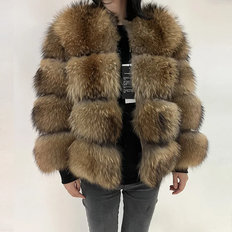 

2023 Hot Sale Natural Real Raccoon Fur Coats Women Furry Fur Jackets Winter Luxury Female Clothes Vests Real Fur Coat Tops