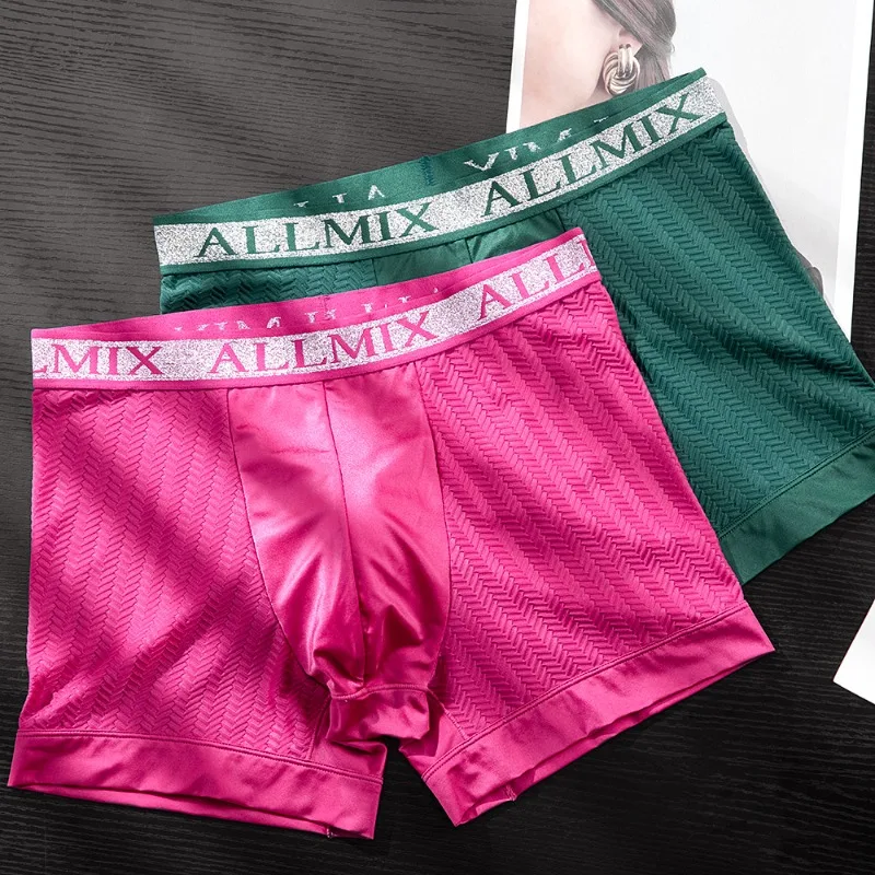 

Summer Silver Letter Belt Men's Underwear Sexy Wide Waist Breathable Mesh Boxer Comfortable10A Antibacterial Male Shorts