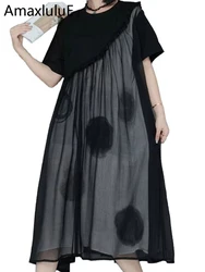 AmaxluluE Summer Chiffon Dot Ladies Dress Vintage Luxury Leisure Clothes Classic Fashion Cotton Elegant Harajuku Gothic Vestidos