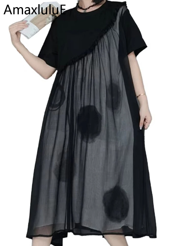 AmaxluluE letnia szyfonowa sukienka damska w kropki Vintage luksusowe ubrania rekreacyjne klasyczna moda bawełniana elegancka Harajuku Gothic Vestidos
