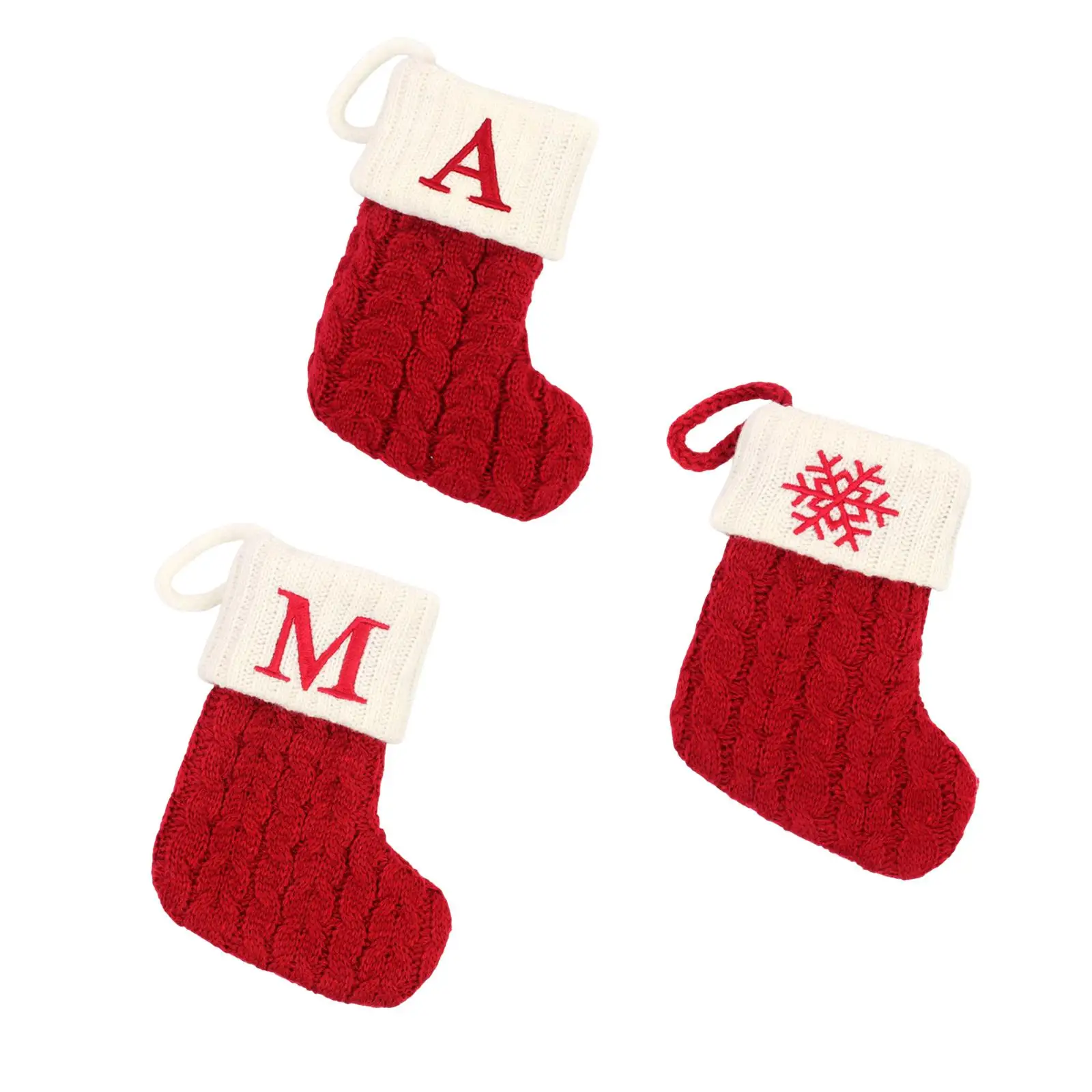 Hanging Christmas Socks Floral Candy Gift Bag Knit Christmas Stocking for Home Ornament