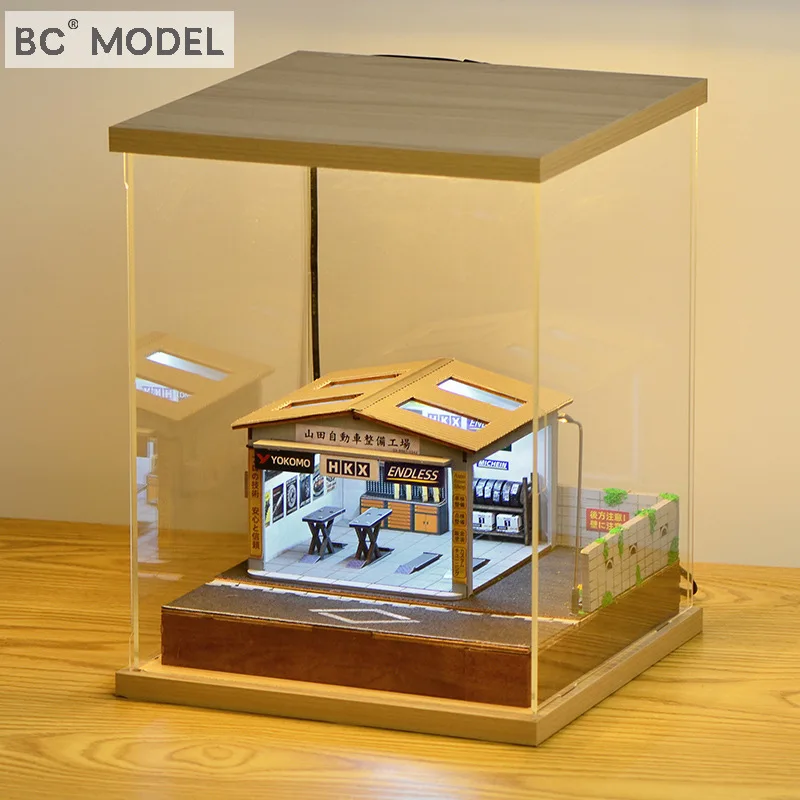 Kit modello di officina per auto fatta a mano in scala 1:64 - Scena di garage con illuminazione a LED, diorama in miniatura e giocattolo da costruzione per hobbisti