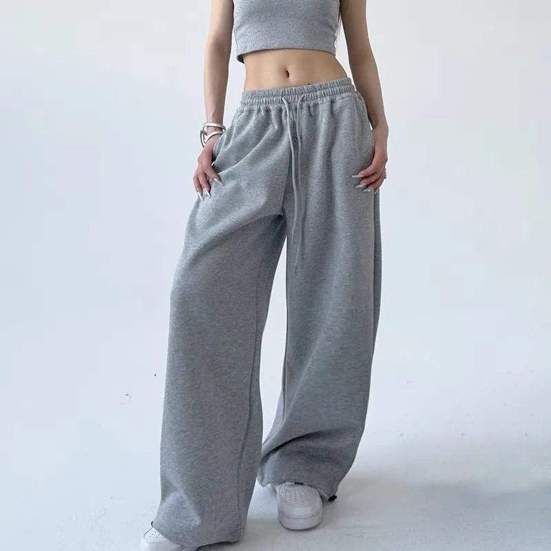 

QWEEK Y2k Hip Hop Grey Sweatpants Woman America Retro Baggy Casual Basic Pants High Waist Joggers Korean Fashion Wide Trousers