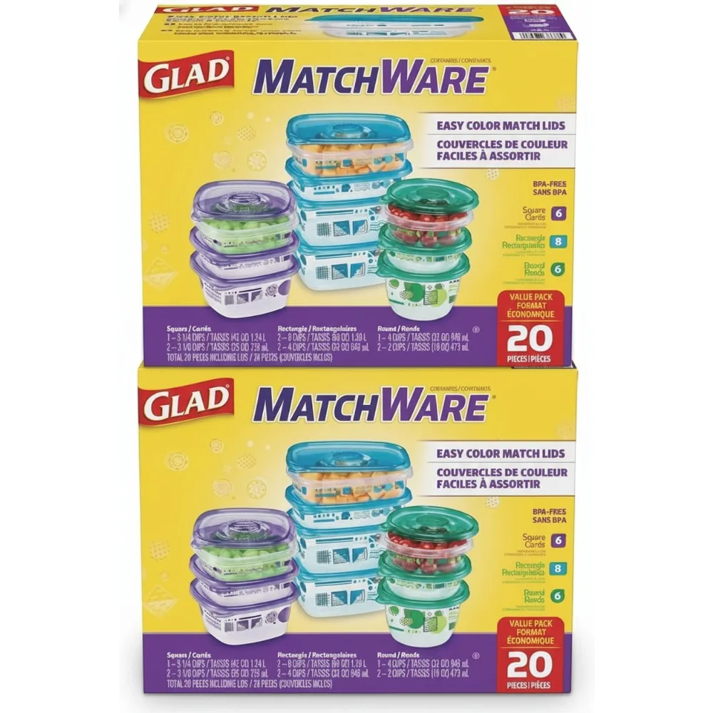

BPA-Free Food Storage Containers, 20-Piece Set with Lock-Tight Seal, Microwave & Dishwasher Safe for Meal Prep