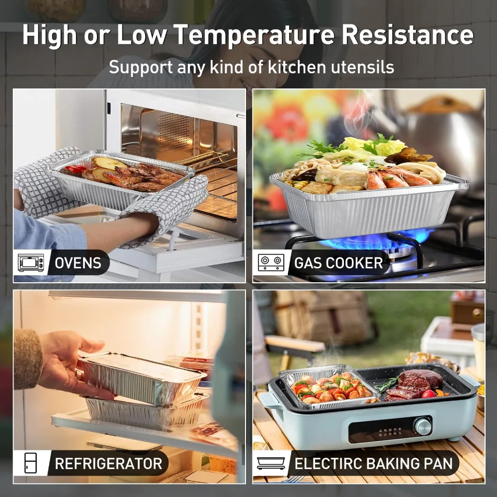 10PCS New With Lids Aluminum Foil Trays Disposable Non-Stick BBQ Bowl Cooking Kitchen Tool Square Foil Food Containers Takeaway
